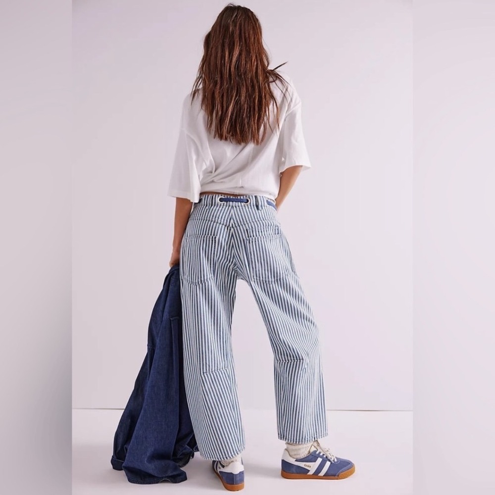 Free People We The Free Barrel Pants 29 Stripe Cargo Baggy Patchwork Painter - Picture 6 of 11